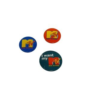 Vintage 1980s MTV Music Television Pinback Buttons Lot of 3 I Want My MTV
